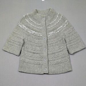 Coldwater Creek Wool Blend Cable Knit Sequined Button Down Cardigan Size M 10/12